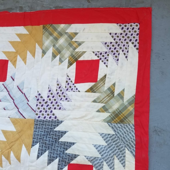 VINTAGE 60’S PATCHWORK QUILT KNIT MULTI PATTERN SQUARS VELOUR STRIPE REVERSIBLE - Picture 4 of 9